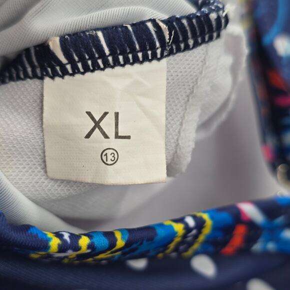 Blue Polka Dot Stretch Tie Boho White Tank Top Tankini Swimwear XL‎ Extra Large - Picture 6 of 6